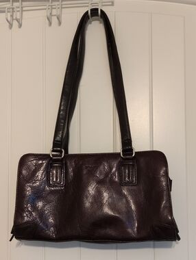 Minelli Dark Brown Leather Shoulder Bag with Double Straps